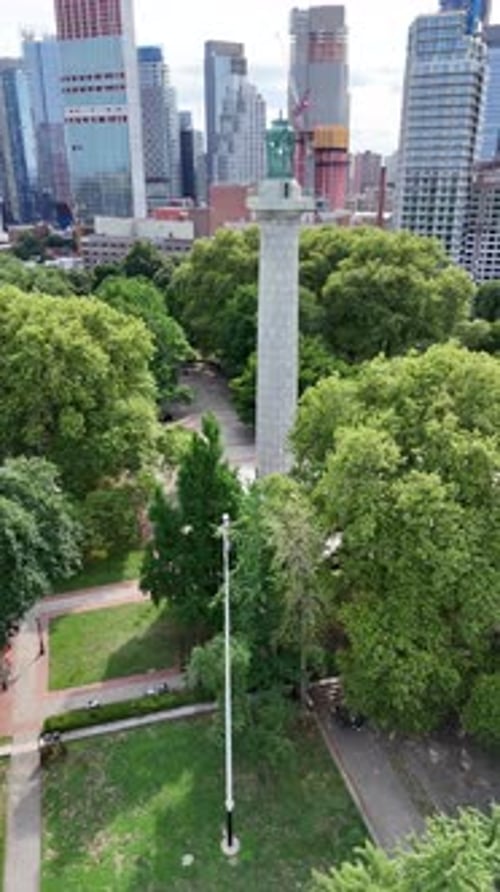 Fort Greene Park Drone Orbit Prison Ship Martyrs Monument Vertical Footage