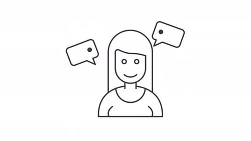 Animated Outline Of A Smiling Woman With Speech Bubbles