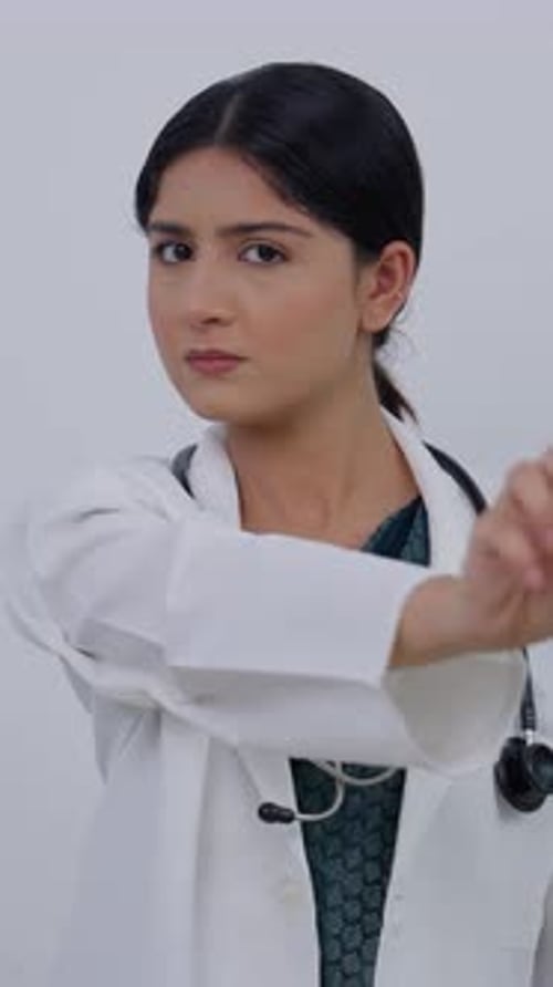 Vertical Video of Indian Female Doctor Saying No with Finger