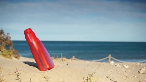 Plastic Chemical Bottle On Beach. Ecology
