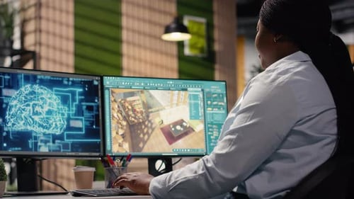 Innenarchitekt verwendet neuronale KI-Netzwerke für den 3D-Wohnungsaufbau