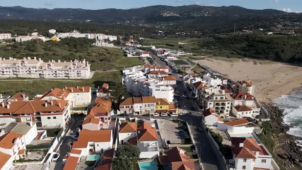 Aerial view of Praia das Macas, Colares, Portugal., Overhead Stock ...