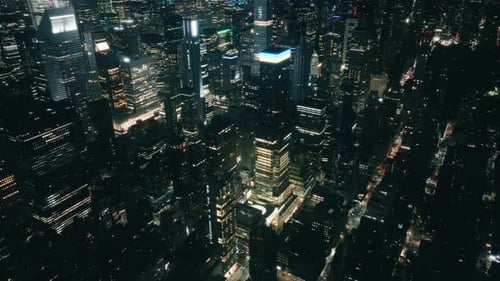 Immense New York Panorama at Night Time Tremendous Night City Lights Scenery