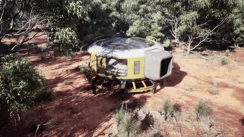 Rotating Futuristic Habitat Pod In Arid Landscape