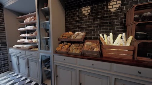 Assorted Bread Varieties Fill Bustling Bakery