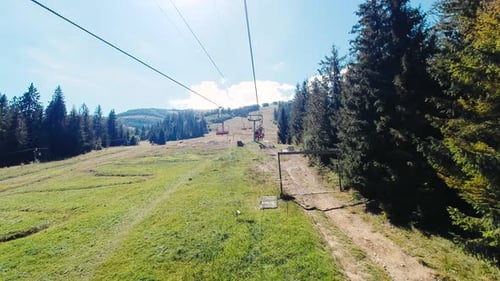 View From the Ground at a Mountain Ski Lift in the Autumn