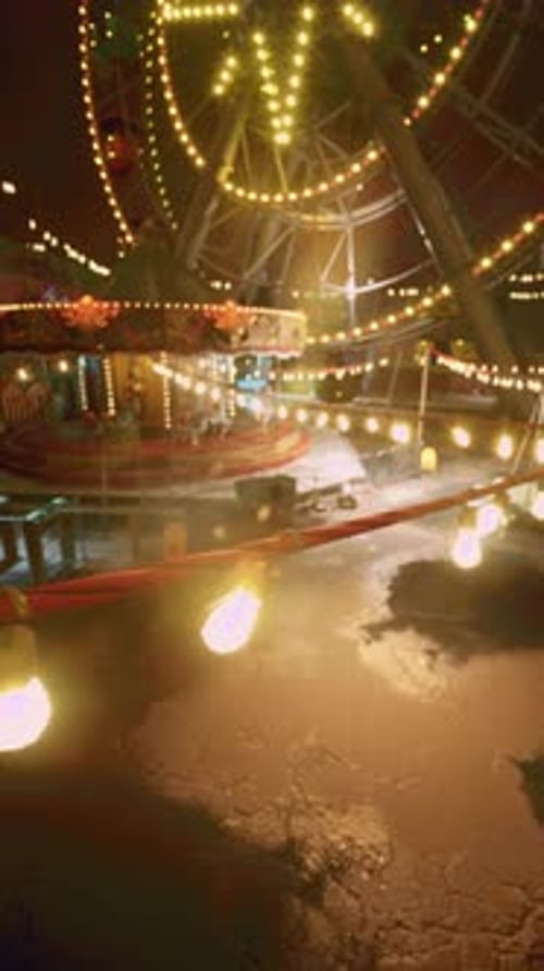 Vintage Carnival Ferris Wheel Carousel Night Lights Animation