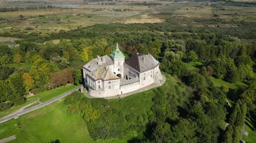 Aerial View of the Historical Olesk Castle Ukraine Tourist Destination Concept