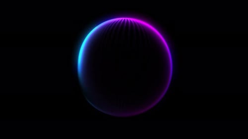 Abstrakte leuchtende Kugel aus Partikeln, Punkten und Wellen, digitaler Technologie-Hintergrund.