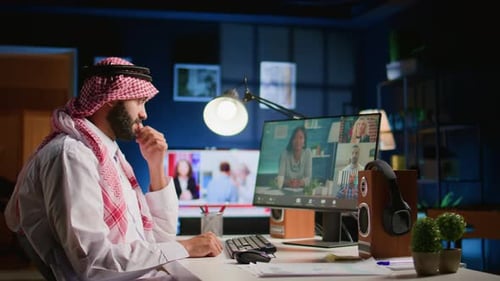 Adult With Headdress On Virtual Meeting