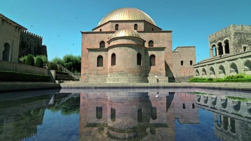 Historical Building Reflection in Clear Water, Daytime