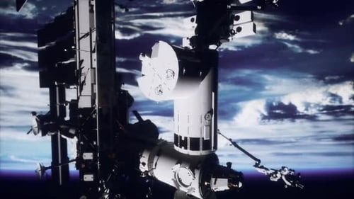 International Space Station in Dark Starry Space