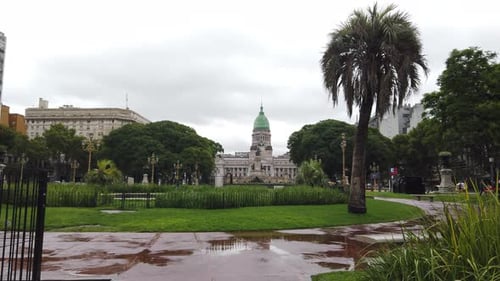 Panoramic Postcard of Buenos Aires Congress of Argentine Public Plaza Green Park