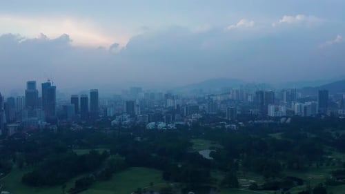Kuala Lumpur city skyline sunset aerial view, Malaysia