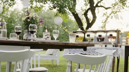 Table Set for a Garden Party or Celebration Outside