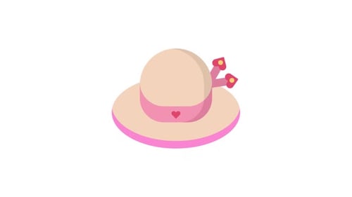 Animated Flat Design Sun Hat with Heart Detail