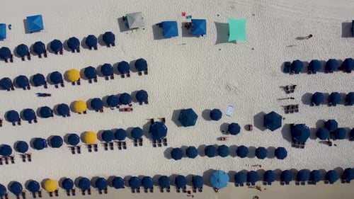 Awesome aerial view of South beach in Miami florida. Drone flying over the beach and Atlantic ocean.