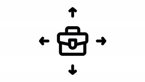 Animated Briefcase Icon with Expanding Arrows