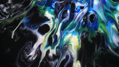Unfolding in the Form of a Flower in a Wave of Blue White Green Paint Abstract Textures of Natural