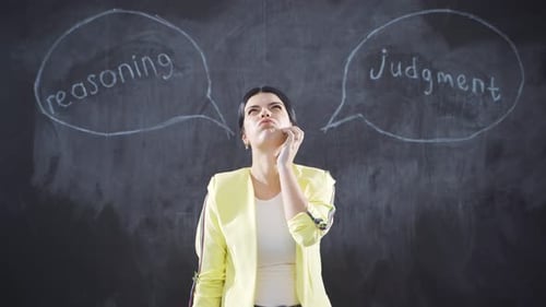 Woman Deciding Between Reasoning and Judgement