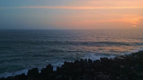 Calm Marine Evening Dusk with Picturesque Ocean Gray Horizon Aerial Sea Waves