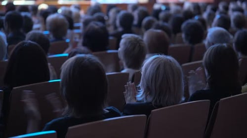A Lot of Viewers Are Applauding Closeup Indoor Philharmonic Society. Crowded Hall