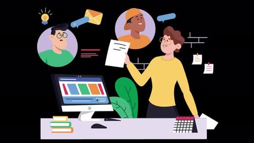 Grupo multiétnico colaborando em um projeto em um espaço de trabalho moderno.