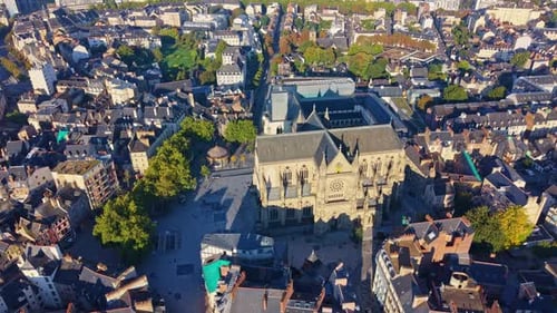 Aerial View of Medieval City and Cathedral, France