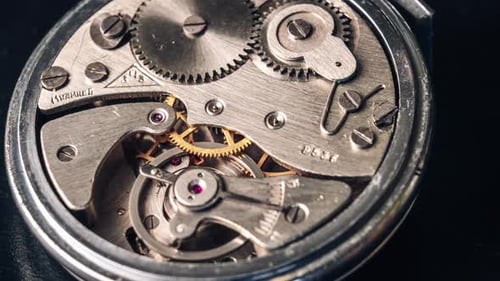 Watch Gears Turning Inside Silver Pocketwatch Close Up