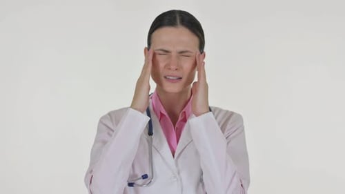 Portrait of Business Woman with Migraine on White Background