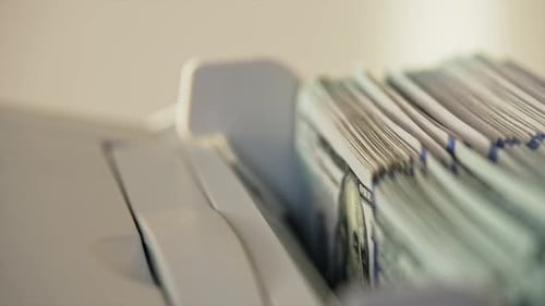 Money Counter Machine Counts Hundred Dollar Bills