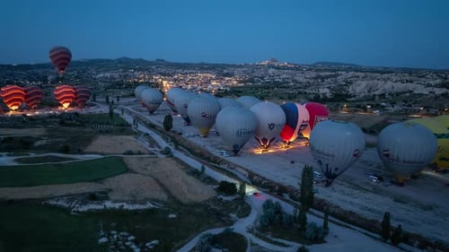 Turkiye Balloons Cappadocia astonishing time lapse shot of Ballons rising, Turkey, Goreme