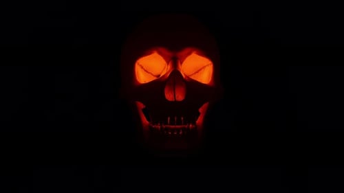 Eerie Dark Skull with Pulsing Orange Eyes for Halloween