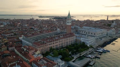 Venice City Aerial View of St Mark's Square Basilica and Doge's Palace Italy