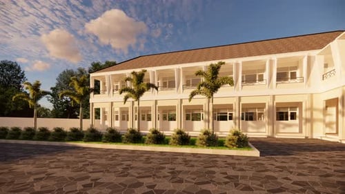 Gran edificio blanco con palmeras