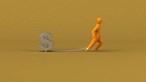 Orange Figure Chained to Dollar Sign Animation