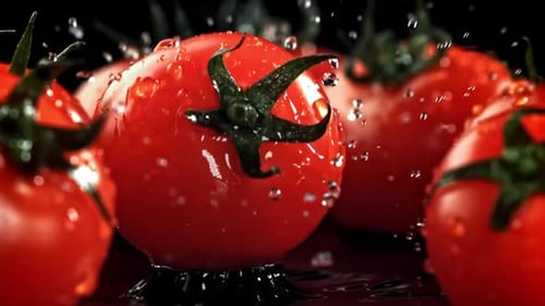 The Tomato Falls on a Wet Table Filmed on a Highspeed Camera at 1000 Fps