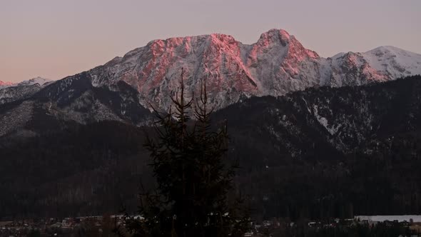 Aerial Giewont Peak At Sunrise In Podhale Region Symbol Of Zakopane aerial-giewont-peak-at-sunrise-in-podhale-region-symbol-of-zakopane