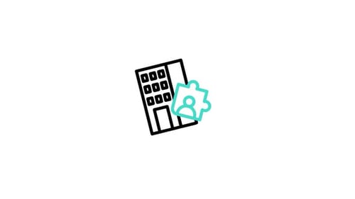 Animated Corporate Building with Human Resources Puzzle Icon