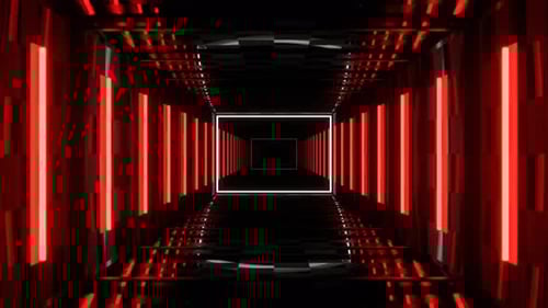 Red And White Neon Hallway With Checkerboard Texture Background Vj Loop I 4K