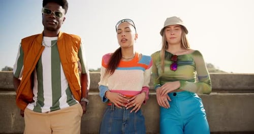 Stylish Friends Posing Together Outdoors in the City
