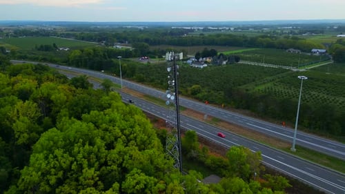 5g mobile cell phone reception tower, antenna for signal aerial near road rural