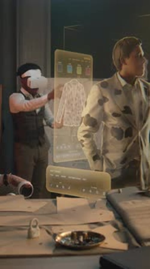 Tailor and Male Customer in VR Headsets