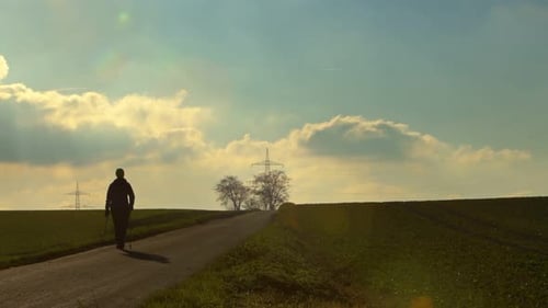 Walking In Green Field In Sunset 4