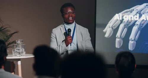 Young Adult Giving Presentation on AI and Automation