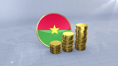 Burkina Faso Flag With Plain Gold Coins Tower