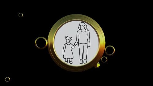 Golden 3D Rotating Geometric Frame with Floating Shapes