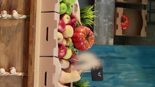 Fresh Produce Displayed on Vertical Shelving