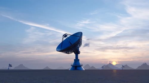Animated Radio Telescopes Rotating Across Starry Skies