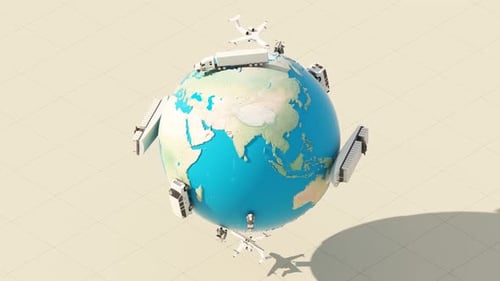 3D Earth with Global Transportation and Logistics Vehicles Animation